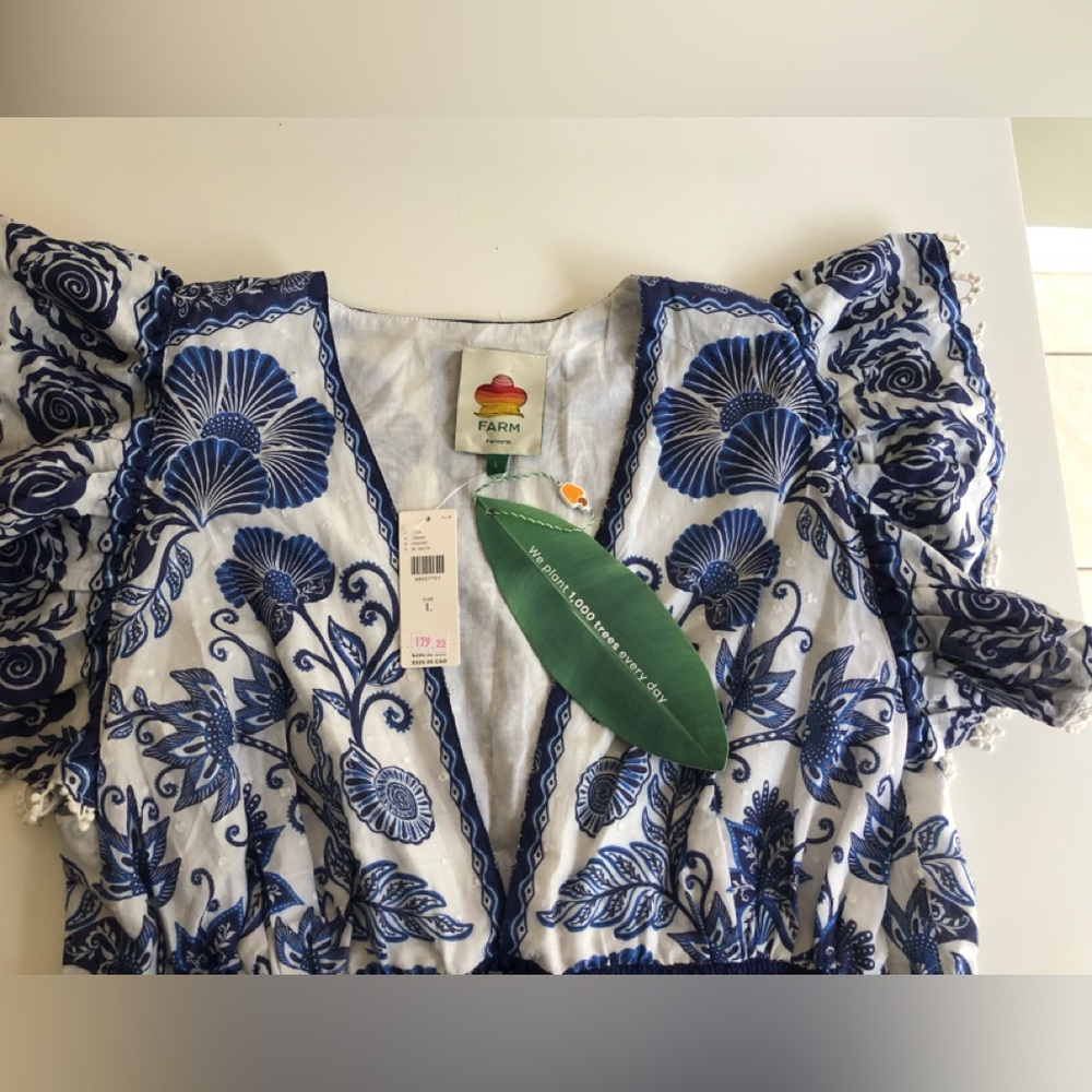 NWT! Farm Rio Shell Garden Cotton Ruffle Maxi Dress Size: L - Picture 7 of 14
